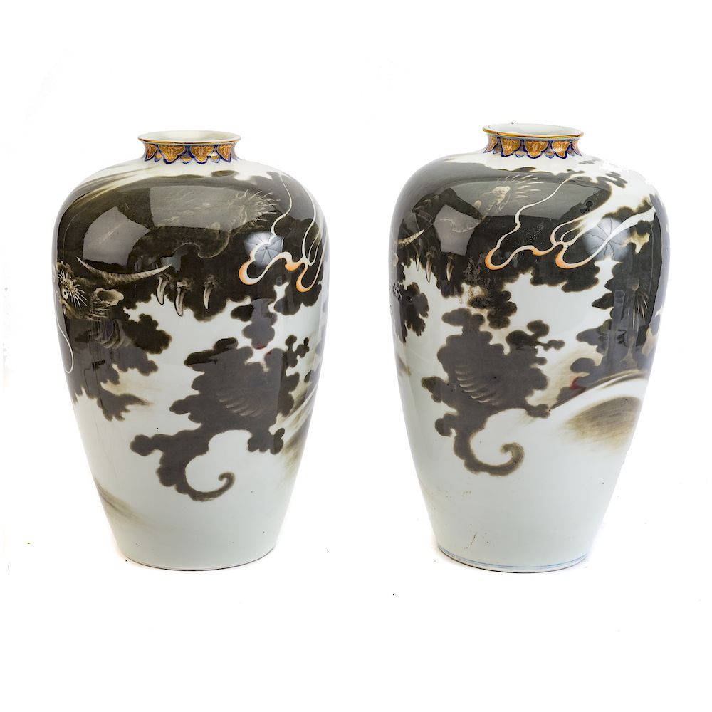 Appraisal: Pair Japanese Fukugawa Porcelain Vases early th century each with