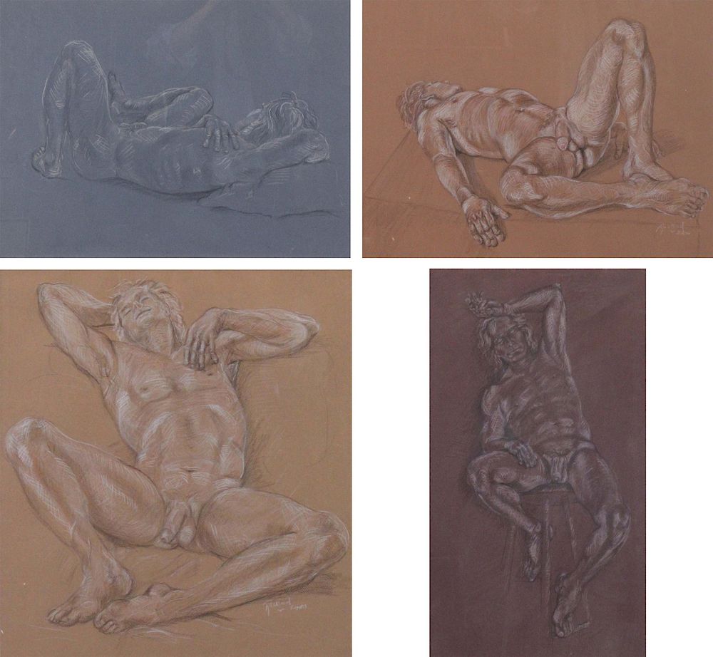 Appraisal: PHILIS RASKIND AMERICAN - Lot of Four Crayon Drawings Male