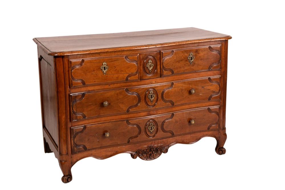 Appraisal: FRENCH CARVED WALNUT SERPENTINE COMMODE inches wide inches deep inches