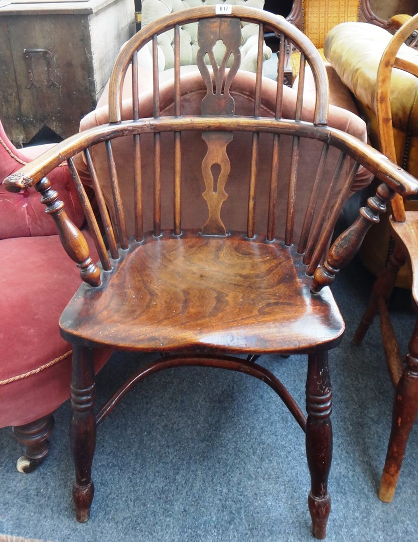 Appraisal: A George III ash and elm stick back Windsor chair