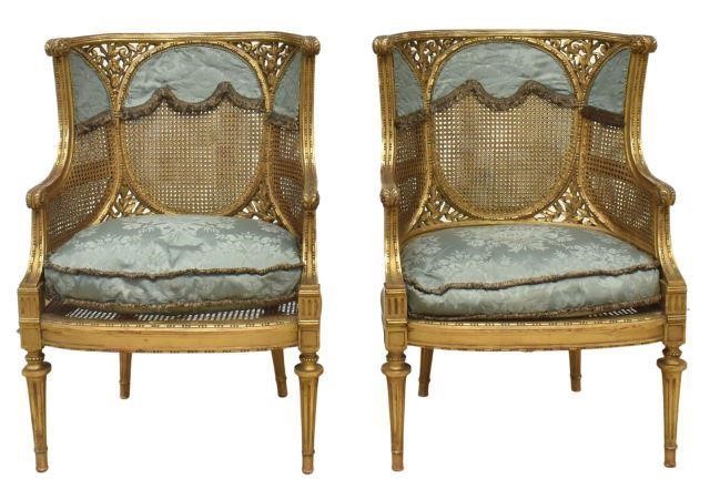 Appraisal: lot of Louis XVI style giltwood armchairs late th c