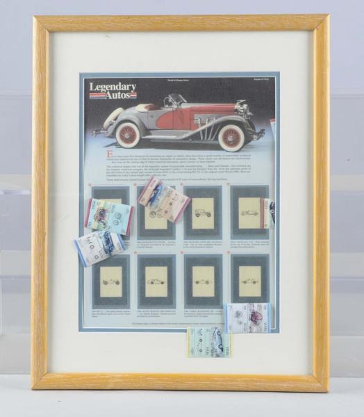 Appraisal: Legendary Autos Commemorative Stamp Display This framed and matted display