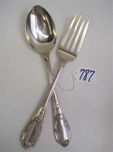 Appraisal: TWO PIECE GERMAN SILVER FLATWARE SET serving fork and spoon