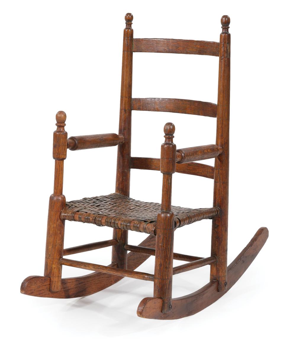 Appraisal: Southern Oak Ladder-Back Child's Rocking Chair th c rolling pin