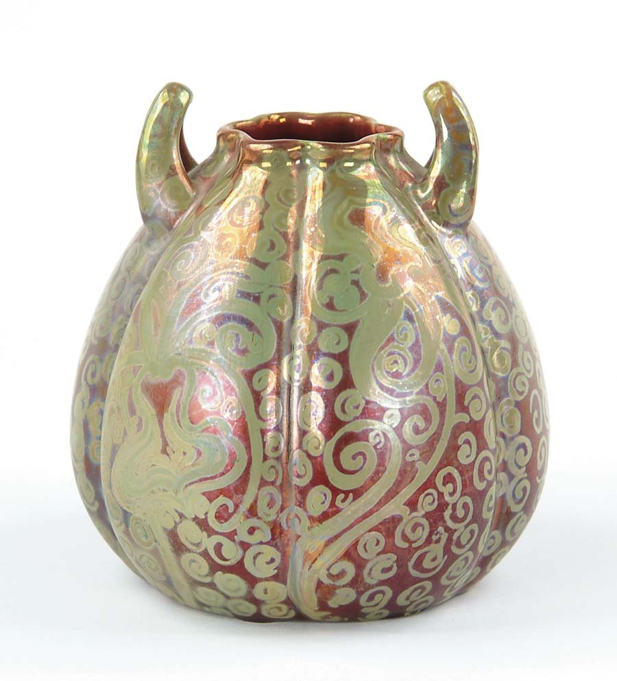 Appraisal: FINE ART POTTERY VASE ATTRIBUTED TO WELLER-SICARD Unsigned interesting shaped