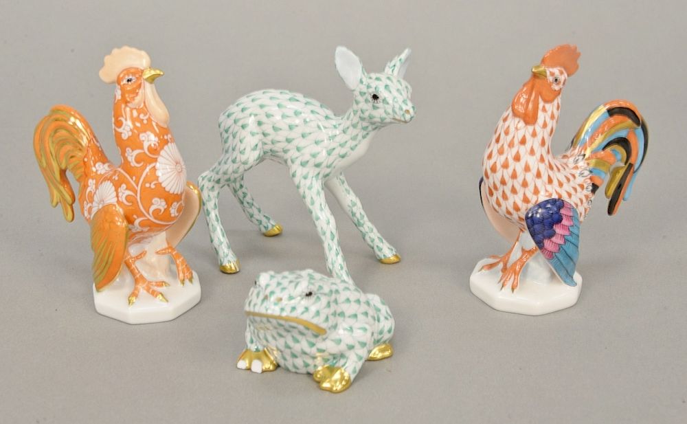 Appraisal: Group of four Herend porcelain figurines including two roosters a