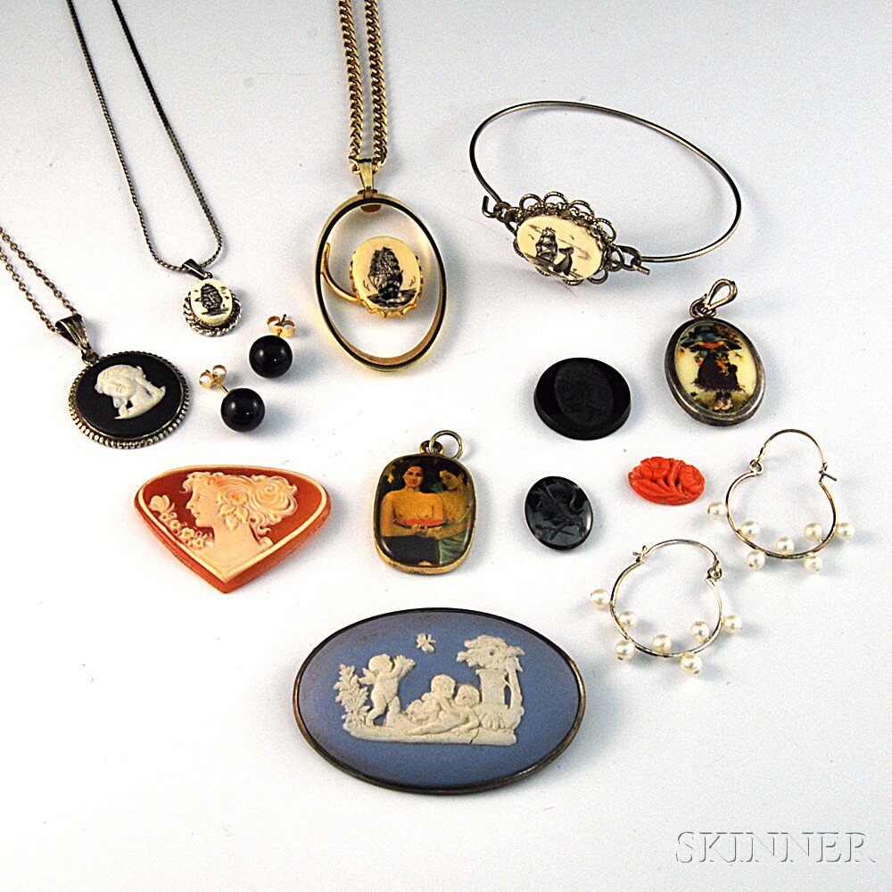 Appraisal: Small Group of Mostly Scrimshaw and Cameo Jewelry including a