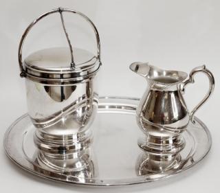 Appraisal: AMERICAN SILVERPLATE ICE BUCKET PITCHER TRAY AMERICAN SILVERPLATE ICE BUCKET