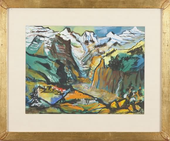 Appraisal: Valley of Lauterbrunner Breithorn- Switzerland mixed media on paper x