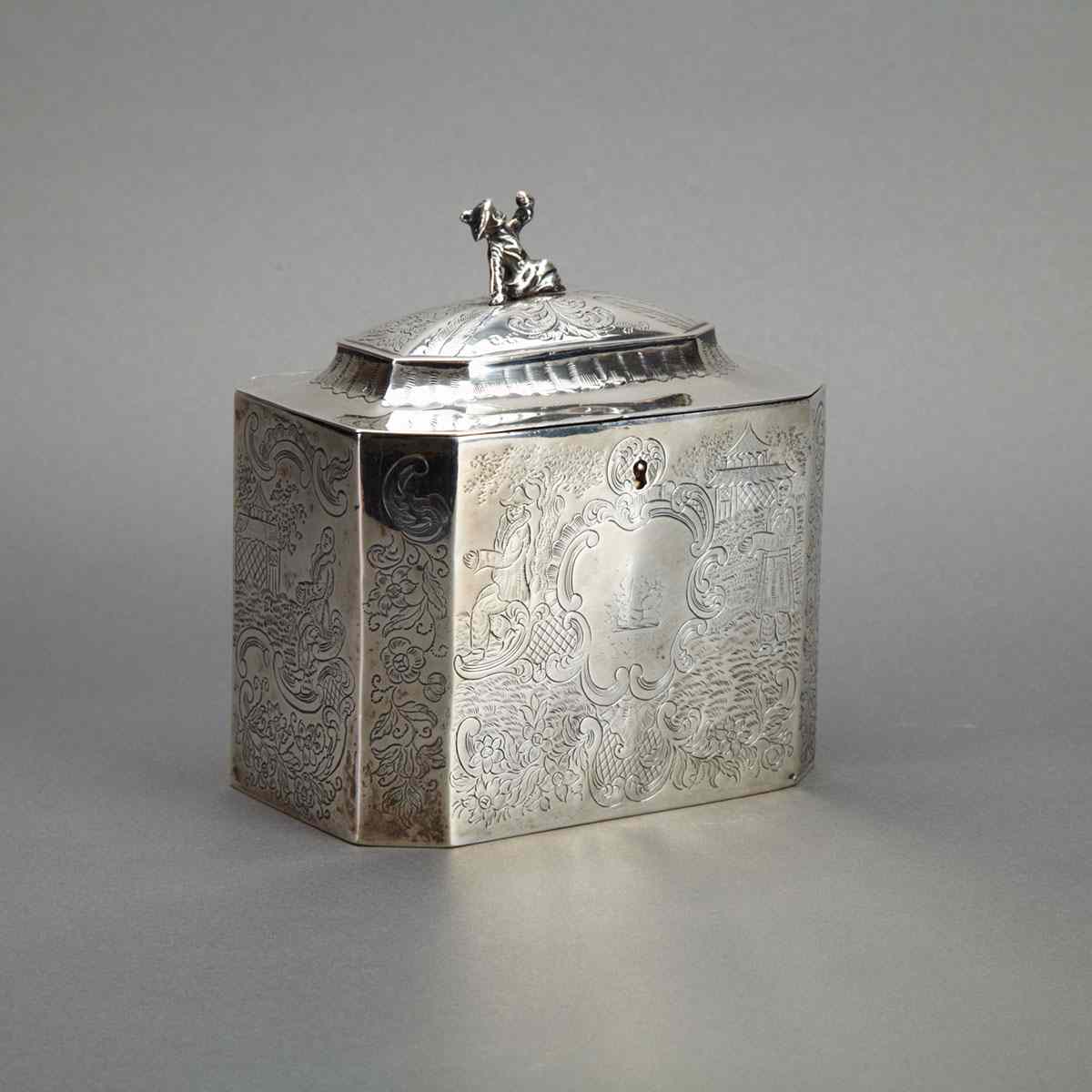 Appraisal: George III Silver Chinoiserie Tea Caddy Solomon Hougham London with