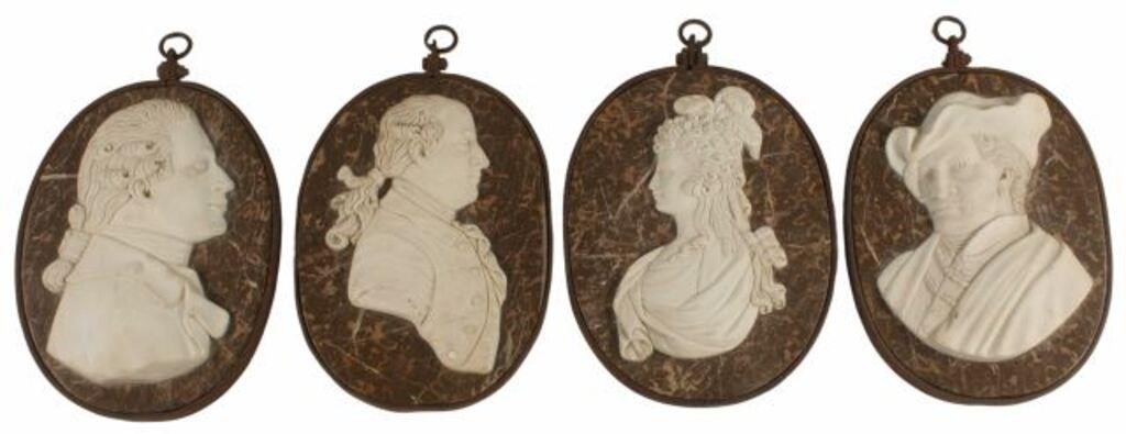 Appraisal: lot of Marble portrait medallions with wrought iron mount approx