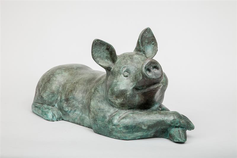 Appraisal: Verdigris Bronze Patinated Figure of a Recumbent Piglet x x