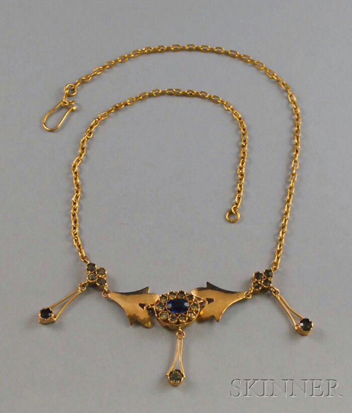 Appraisal: Antique kt Gold Sapphire and Diamond Necklace total dwt lg