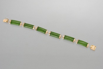 Appraisal: A Ladies' Jade and Gold Bracelet k yellow gold clasp