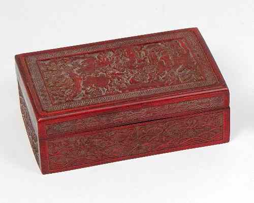 Appraisal: A Chinese cinnabar red lacquer rectangular box and cover decorated