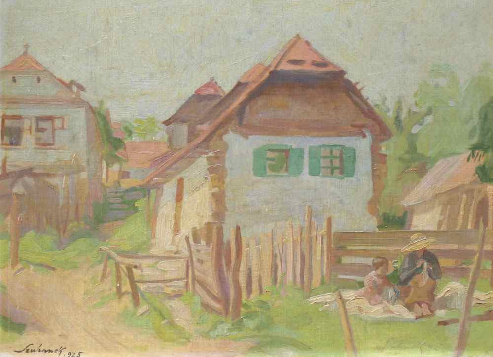 Appraisal: SZUHANEK Oskar Romanian - Village Scene with Mother and Child