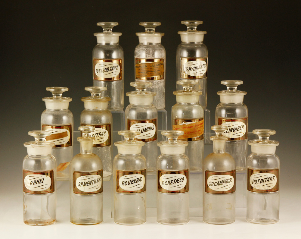 Appraisal: - th C Apothecary Bottles Collection of fourteen th century