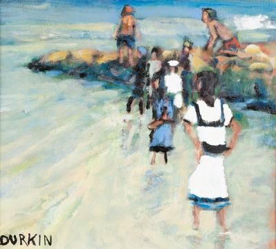 Appraisal: Tom Durkin British - Beach Scene with Children Playing on