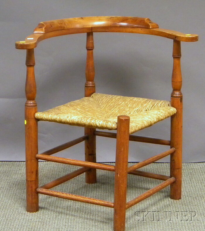 Appraisal: William Mary Maple and Birch Roundabout Chair with woven rush