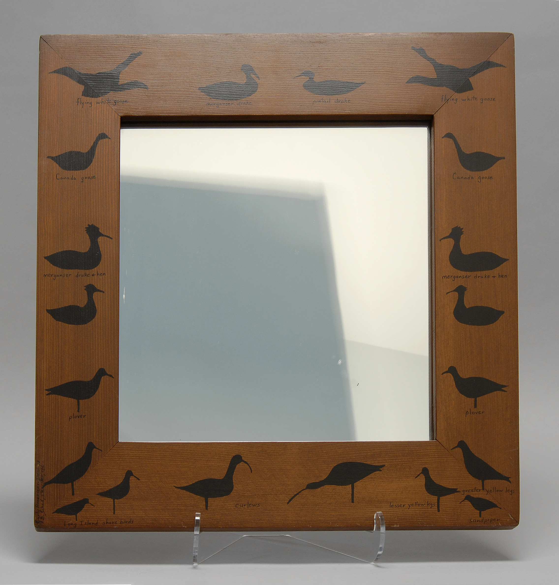 Appraisal: DECORATIVE MIRROR th CenturyWood frame decorated with black silhouettes of