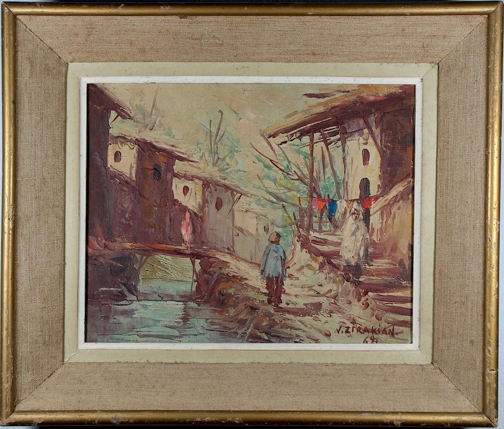 Appraisal: Zirakian ' Village Scene w Figures Zirakian ' Village Scene