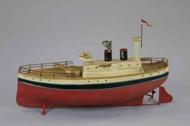 Appraisal: FLEISCHMANN TORPEDO BOAT Germany hand painted red hull railed deck