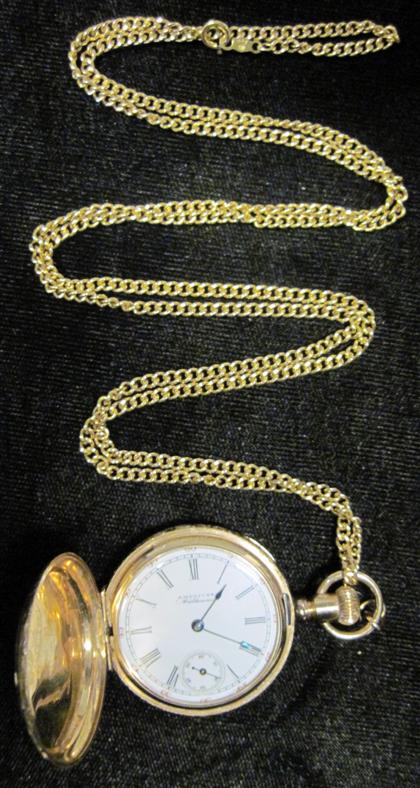 Appraisal: karat gold pocket watch Waltham Circular cased white enamel face