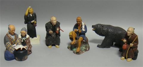 Appraisal: GROUP OF JAPANESE PAINTED AND CARVED WOOD FIGURES Including a