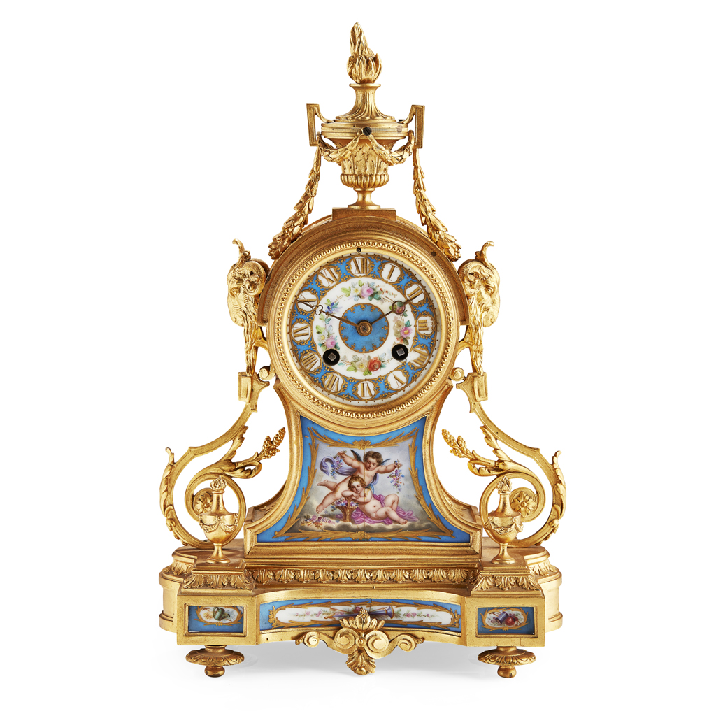 Appraisal: FRENCH GILT BRONZE AND PORCELAIN MOUNTED MANTEL CLOCK LATE TH