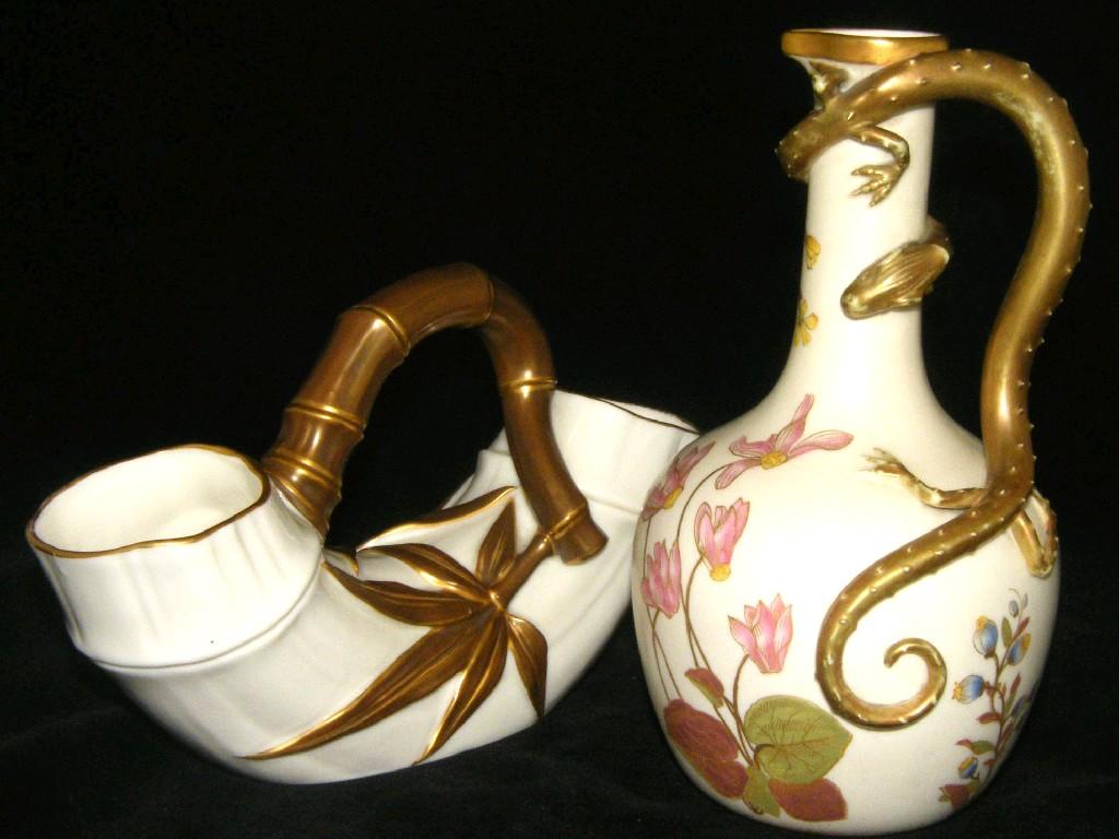 Appraisal: Late th century Royal Worcester dragon handled jug decorated with