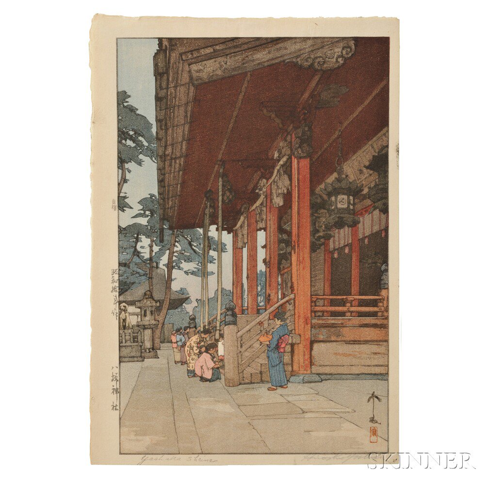 Appraisal: Hiroshi Yoshida - Yasaka Shrine Japan color woodblock print published