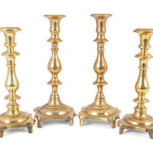 Appraisal: Two Pairs of English Brass Footed Base Candlesticks Late th