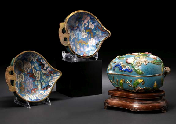 Appraisal: Unusual Pair of Chinese Cloisonne Boxes each in the shape