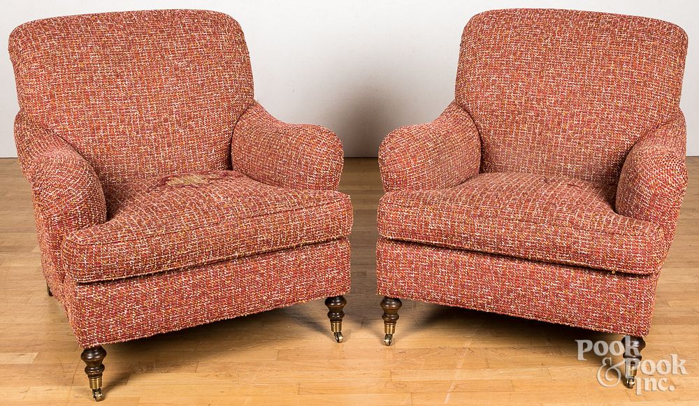 Appraisal: Pair of upholstered easy chairs Pair of upholstered easy chairs