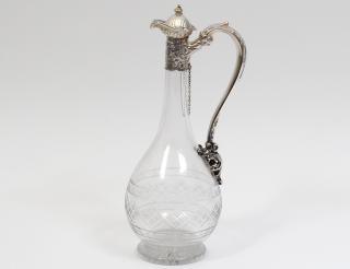 Appraisal: STERLING SILVER MOUNTED GLASS CLARET JUG American Circa Silver by