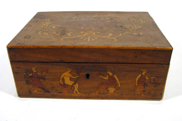 Appraisal: Two Victorian walnut jewellery boxed both inlaid with figures and