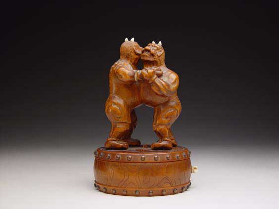 Appraisal: ANTIQUE WOOD OKIMONO Antique and well carved wood okimono of