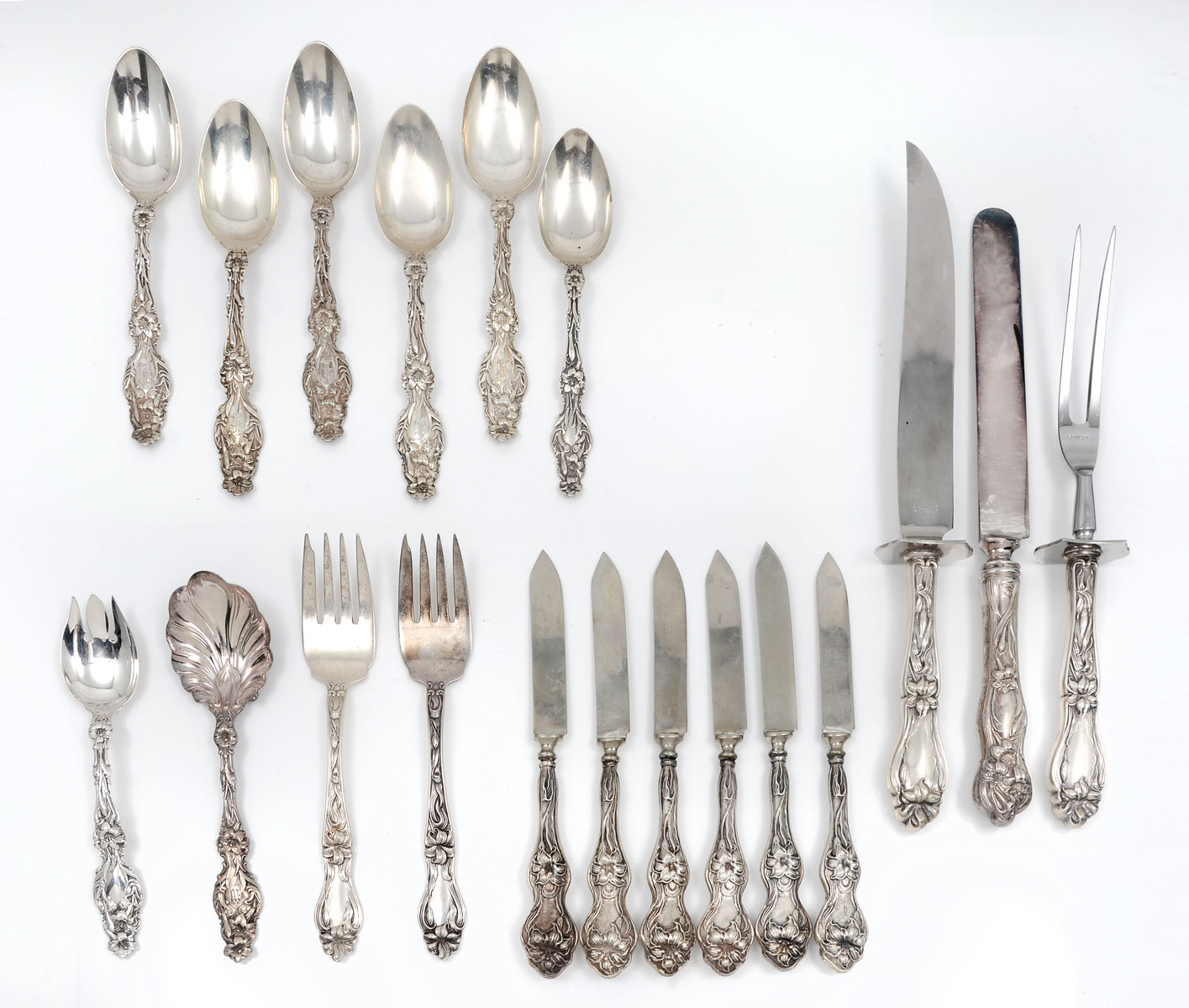 Appraisal: PC WHITING ''LILY'' STERLING FLATWARE Approx Ounces Comprising - Carving