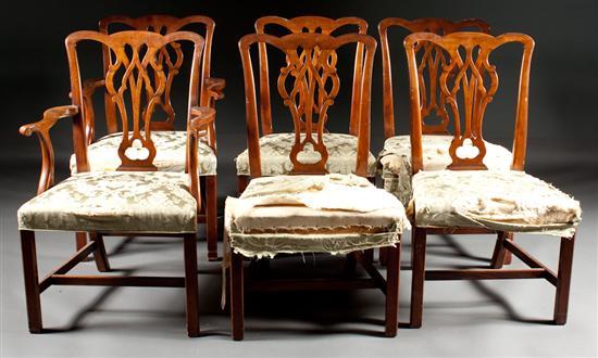 Appraisal: Set of six Chippendale style mahogany upholstered dining chairs attributed