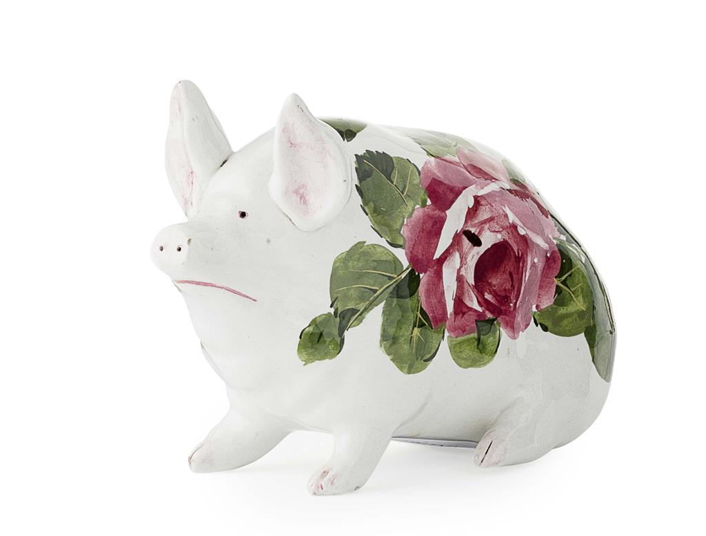 Appraisal: WEMYSS WARE A SMALL 'CABBAGE ROSES' PIG FIGURE POST painted