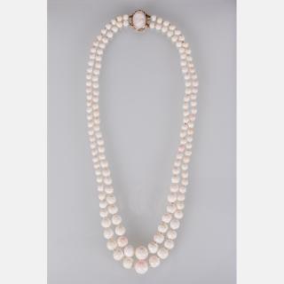 Appraisal: A Double Strand kt Yellow Gold White and Pink Beaded