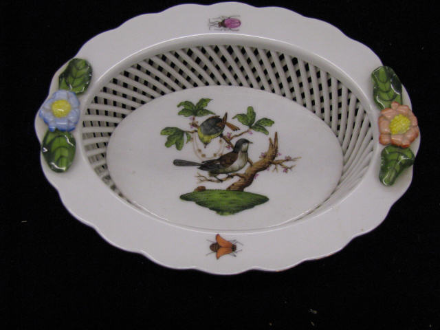 Appraisal: Herend Porcelain Oval Basket Rothschhild pattern bird floral x excellent