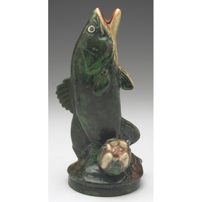 Appraisal: Weller Coppertone vase figural form with a fish and water