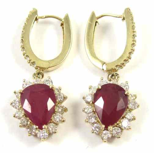 Appraisal: PAIR OF RUBY AND DIAMOND EARRINGS each k yellow gold