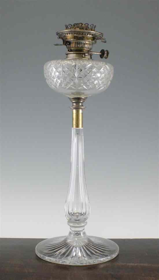 Appraisal: A Victorian cut glass oil lamp on a slender baluster