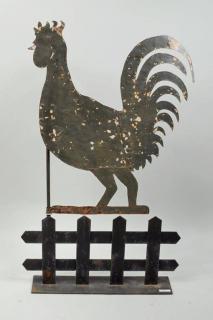 Appraisal: Painted Sheet Iron Rooster Weathervane Painted sheet iron rooster weathervane