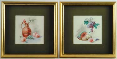 Appraisal: PAIR OF UNSIGNED SMALL WATERCOLOR STILL LIFES Each identically housed