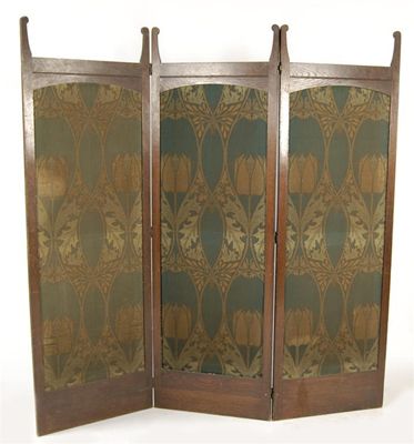 Appraisal: An Arts and Crafts three fold screen inset with arched