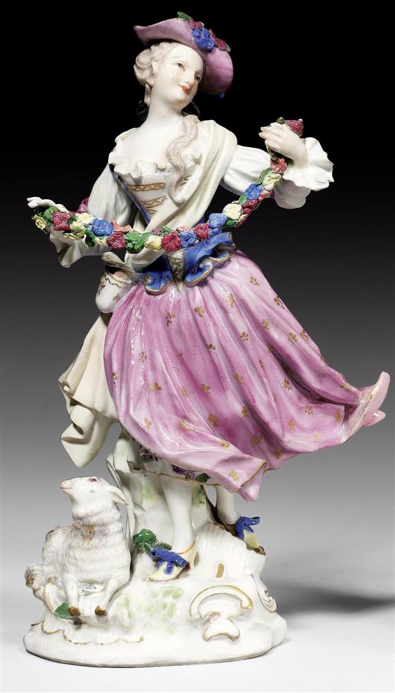 Appraisal: FIGURE OF A SHEPHERDESS MEISSEN CIRCA The shepherdess in a