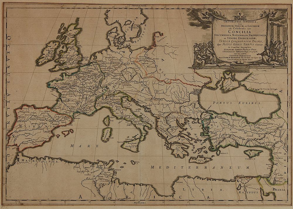 Appraisal: Sanson Hand Colored Map of Europe Geographia Synodica Guillaume Sanson